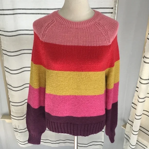 Gap Women Size SM Rainbow Colorblock Wool Crewneck Sweater Multi Stripe Winter - Picture 3 of 9